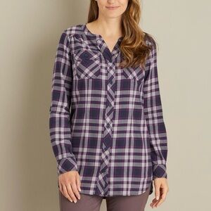 Duluth Trading Co Crosscut Wicking Flannel Shirt Women 2X Purple Plaid Cabincore